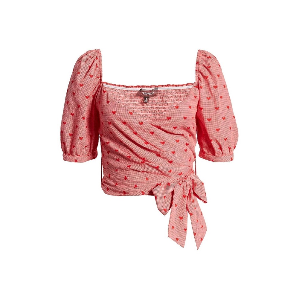 4SIENNA puff sleeve heart wrap top